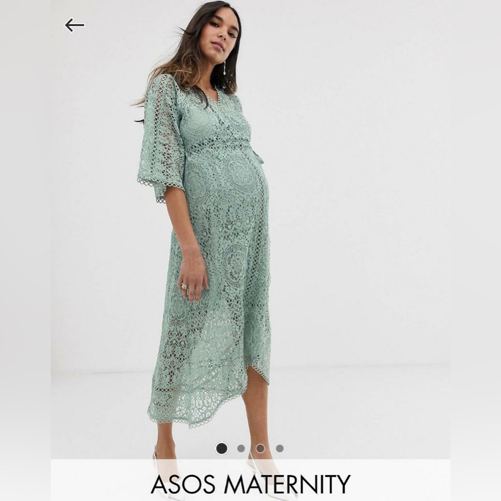 ASOS DESIGN Maternity lace wrap midi dress - sage green - size 16 xl